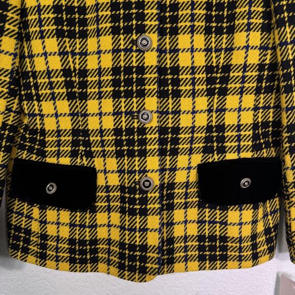 Vintage Joan Leslie Jacket Womens 8 Yellow Plaid Wool Blazer Clueless 90s Retro - Picture 5 of 10